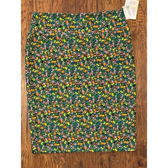 LuLaRoe Cassie Skirt Floral Pencil Midi Green Yellow Orange XL - Picture 1 of 6